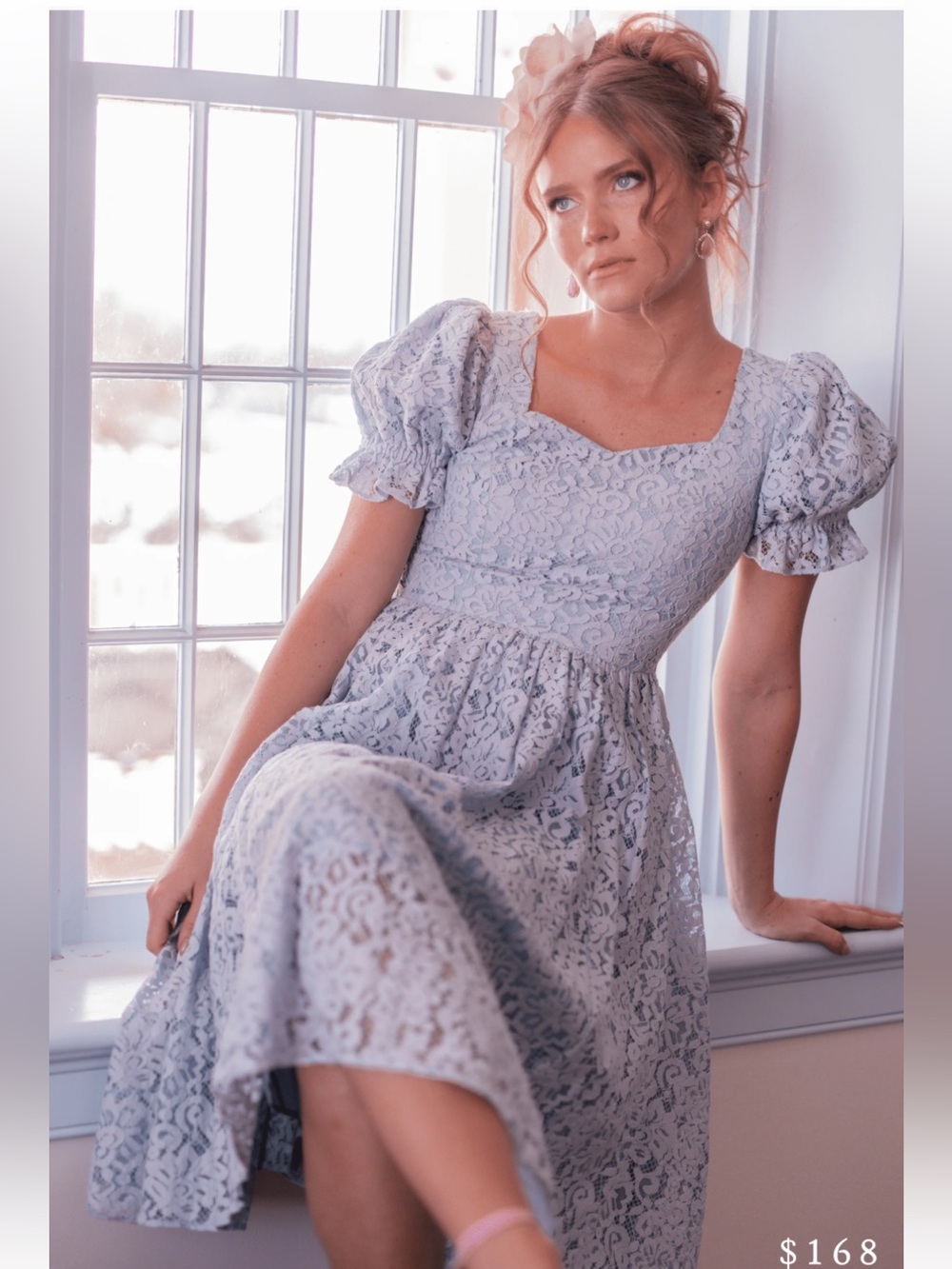 JessaKae Cottagecore Light Blue Lace Puff Sleeve Sweetie Dress Women Size Medium